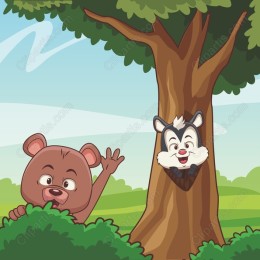Whimsical Bear and Raccoon