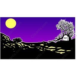 Eerie Landscape with Gravestone