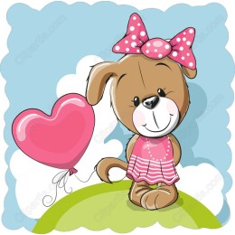 Charming Puppy with Heart Balloon