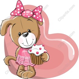 Charming Puppy with Cupcake