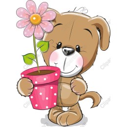 Cheerful Puppy with Flower Pot