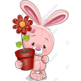 Adorable Pink Bunny with Flower Pot