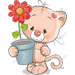 Whimsical Cat with Flower