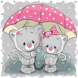 Cute Kittens Under the Umbrella