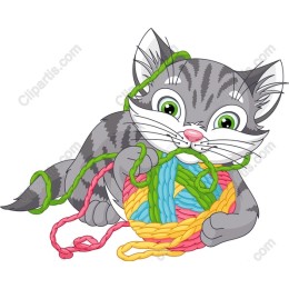 Colorful Kitten and Yarn