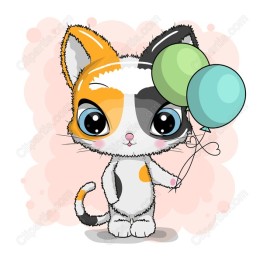Cute Kitten with Balloons