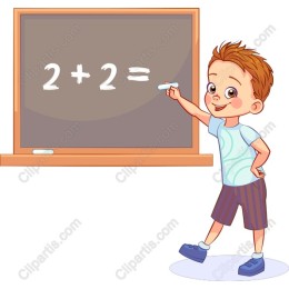 Cheerful Boy Solving Math on Chalkboard