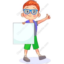 Cheerful Boy with Blank Sign