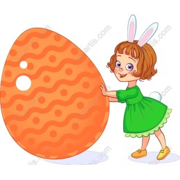 Charming Easter Girl with Bunny Ears and Orange Egg