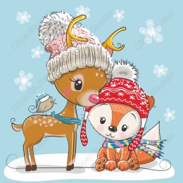 Cute Reindeer and Fox Winter