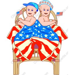 Adorable Twins Wrapped in American Flag