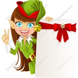 Cheerful Christmas Elf with Blank Parchment