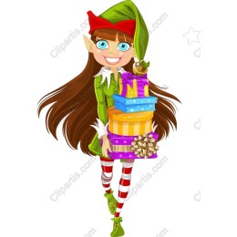 Cheerful Holiday Elf with Gifts