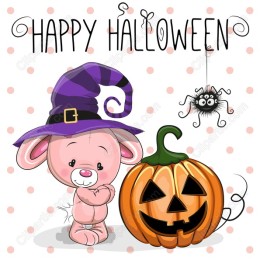 Cute Halloween Mouse with Pumpkin and Spider