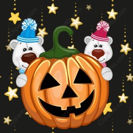 Cute Polar Bears Halloween with Jack-o'-Lantern