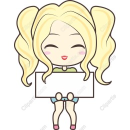 Cheerful Cartoon Girl with Blank Sign