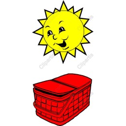 Cheerful Sun and Red Picnic Basket