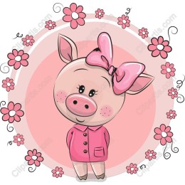 Cute Piglet with Flowers