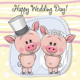 Happy Wedding Day! Cute Pig Couple