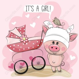 It's a Girl! Piglet and Baby Stroller