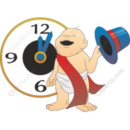 Whimsical Baby Character with Top Hat and Clock