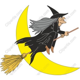 Whimsical Witch on Crescent Moon