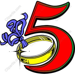Vibrant Number 5 with Golden Ring and Blue Bow