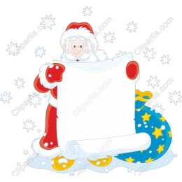 Cheerful Santa Claus with Blank Scroll
