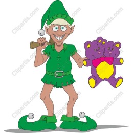 Cheerful Elf with Teddy Bears