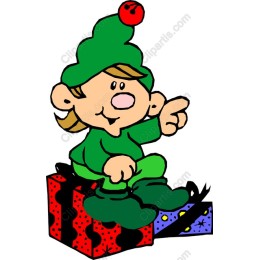 Cheerful Christmas Elf on Gift Box