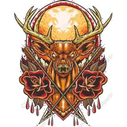 Majestic Stag with Roses and Arrows
