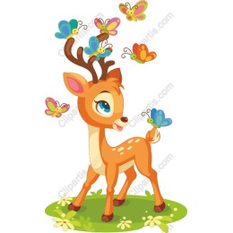 Charming Playful Deer and Butterflies