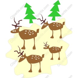 Whimsical Reindeer and Evergreen Trees