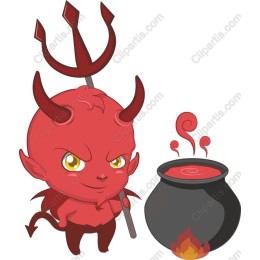 Cute Devil Character with Cauldron