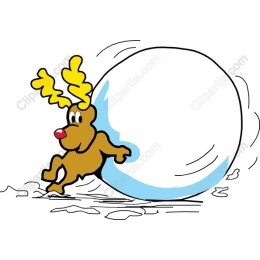 Cheerful Cartoon Reindeer Rolling a Snowball