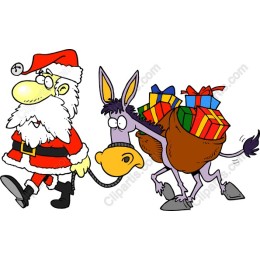 Whimsical Santa Claus and Gift-Laden Donkey