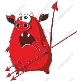 Cartoon Red Devil with Pitchfork