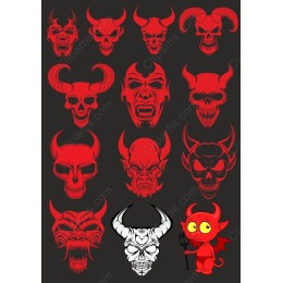 Demonic Duo: Gothic Skull & Cartoon Devil Set