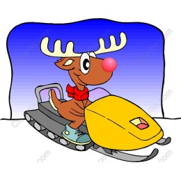 Cheerful Reindeer on Snowmobile