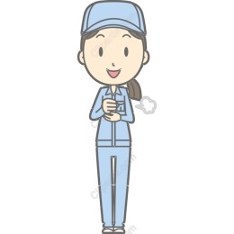 Cheerful Female Worker in Blue Uniform