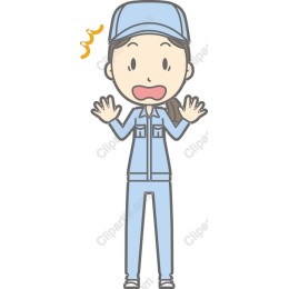 Cheerful Animated Worker in Blue Uniform