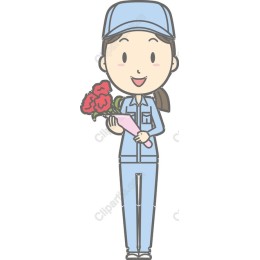 Cheerful Delivery Person with Flowers