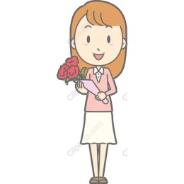 Cheerful Woman with Bouquet