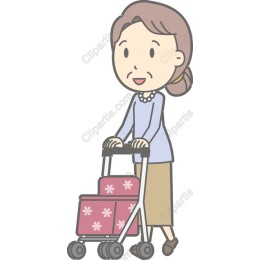 Cheerful Elderly Woman with Shopping Cart