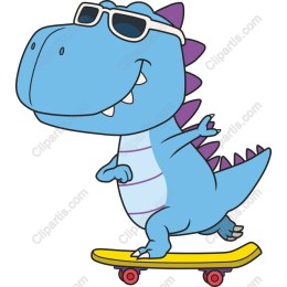 Playful Blue Dinosaur Skateboarding
