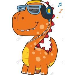 Vibrant Orange Dinosaur with Sunglasses and Headphones