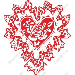 Romantic Heart with Rose and Leaf