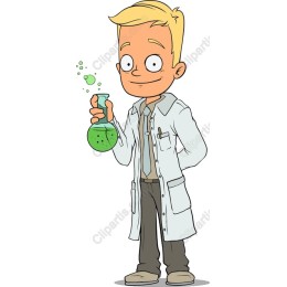 Cheerful Scientist with Flask