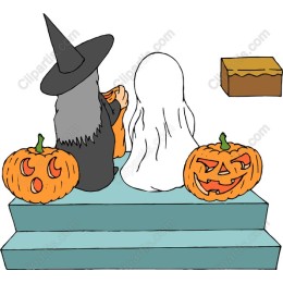 Whimsical Halloween Witch & Ghost