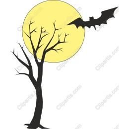 Eerie Halloween - Tree and Bat against Full Moon
